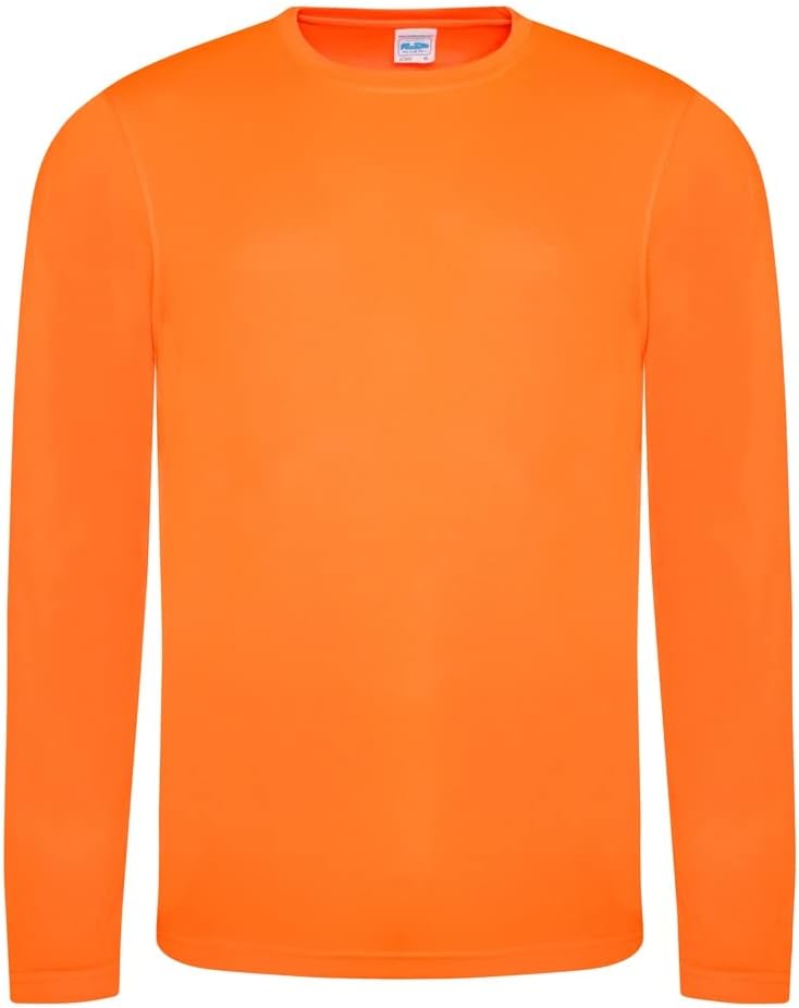 JUST COOL Mens Long Sleeve Cool Sports Performance Plain T-Shirt (XL) (Fire Red)