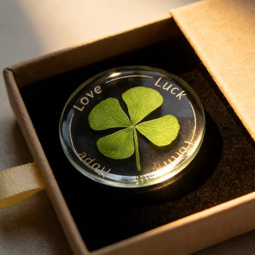 OULYDEKO Preserved Four Leaf Clover- Real 4 Leaf Clover Lucky Charm (1.25) - Authentic Irish Good Luck Gift Pocket Token for Family & Friends | St Patricks Day Gift Good Luck Charms