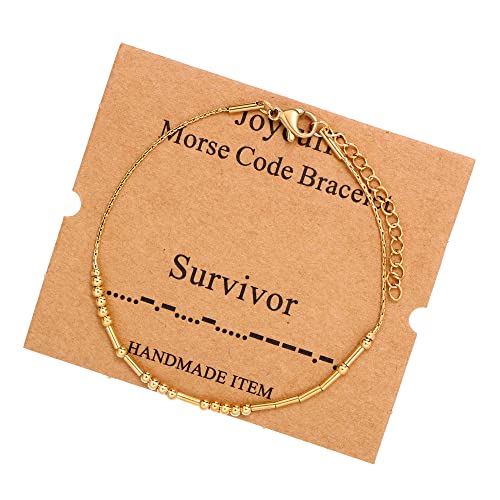 Image of JoycuFF Inspirational Morse Code Bracelets for Women Silver Beads Jewelry Encouragement Mantra Gifts for Her