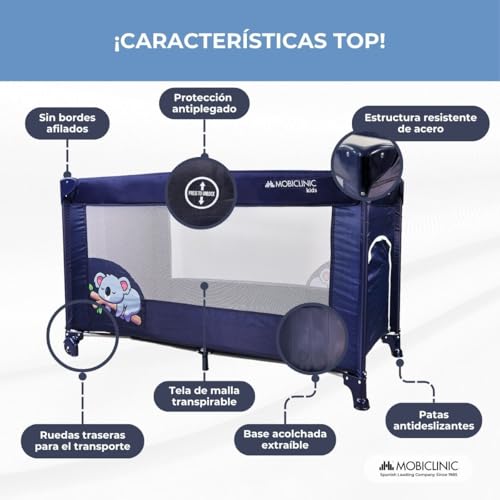 Miniatura 4 de Mobiclinic , Cuna De Viaje, Bolsa Transporte, 2 En 1, Plegado Ultracompacto, Colchón Extraíble, Mofli, Hasta 15kg, Tela Transpirable, Entrada Lateral Con Cremallera, Parque Bebé, Ruedas
