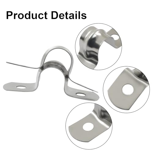 Image of M10 3 /8 inch 304 Stainless Steel Rigid Pipe Strap, 30PCS | Heavy Duty U Bracket, Two Hole Cable Clamps, Secure Pipe, Tube & Wire Installation, Corrosion Resistant