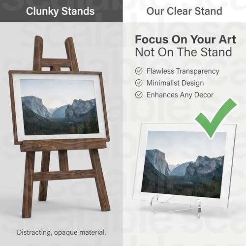 Image of JBM MART Clear Acrylic Display Easel Stand with Deep Support Shelves, Transparent, 7.7 x 6.9 cm, Pack of 4
