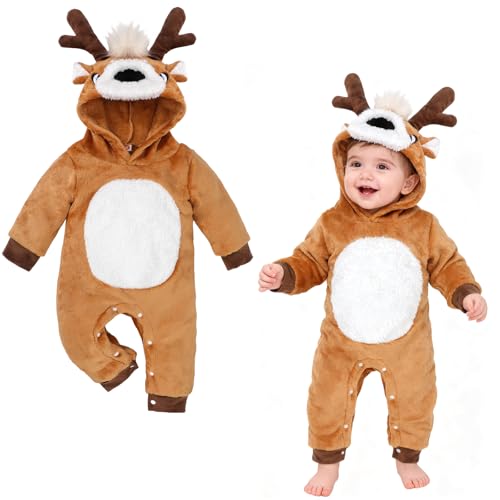 Beipegin Disfraz Reno Bebe Niño Niña Recién Nacido Mono la Primera Navidad Disfraz Navidad Ropa Papa Noel 0 24 Meses