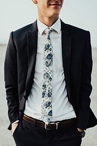 Image of DAZI Men's Skinny Tie Floral Print Cotton Necktie, Great for Weddings, Groom, Groomsmen, Missions, Dances, Gifts.