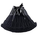 Women's Elastic Waist Chiffon Petticoat Puffy Tutu Tulle Skirt Princess Ballet Dance Pettiskirts Underskirt (Lengthened Black 21.7'')