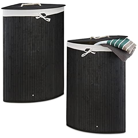Relaxdays 2 x Eckwäschekorb Bambus Cover