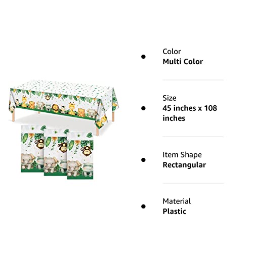 3Pcs Jungle Safari Tablecloths, Jungle Themed Birthday Party Supplies For Baby Shower Decorations, Plastic Rectangular Table Covers #TOP7