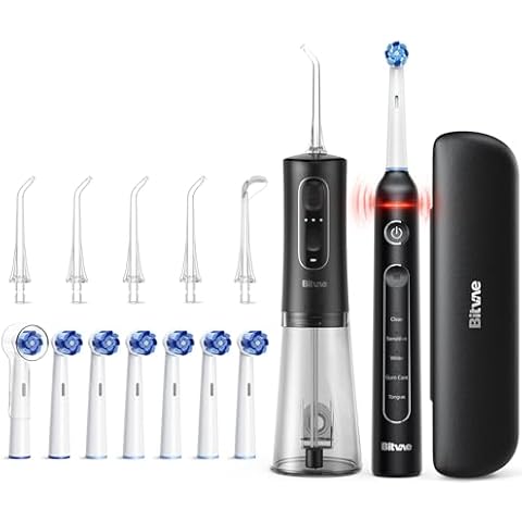 Bitvae Cordless Water Dental Flosser & R2 Rotating Electric Toothbrush Bundle, Black & Black Cover