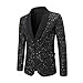 Mens Blazer Jacket One Button Suit Jacket Shiny Solid Fashion Coat Lightweight Party Performance Coats Blazer Black Large