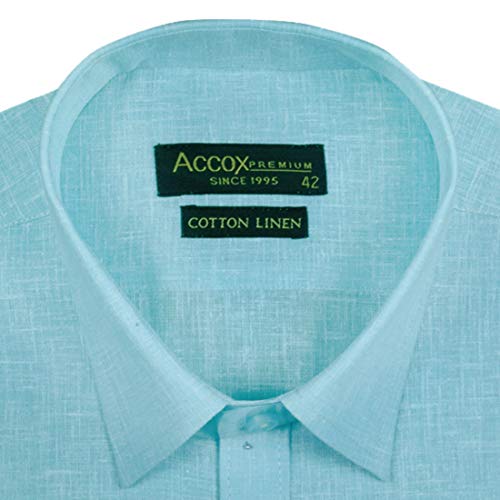 Image of ACCOX Men's Half Sleeves Formal Regular Fit Cotton Linen Shirt(GO524)(Ocean Blue)