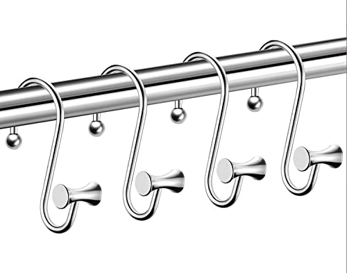 Candygrid Silver Shower Curtain Hooks Rings Decorative, T-Bar Chrome Decorative Shower Curtain Hooks Rings Rust Proof, Shower Hooks For Shower Curtain Rod, Metal Bathroom Curtain Hooks, Set Of 12 #TOP1
