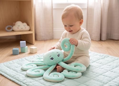 Image of ZEXSAZONE Soft Plush Octopus Toy | Cuddly Baby Stuffed Animal | Safe Toy Companion for Kids & Toddlers | Gift Option (Mint Green)