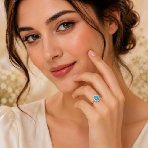 Image of Princess Diana Inspired Halo Birthstone Ring for Women Girls | Pure 925 Sterling Silver with AAA+ Natural Gemstone | 18K Gold-Plated | Best Gift for Birthday, Anniversary, or Valentine�s Day