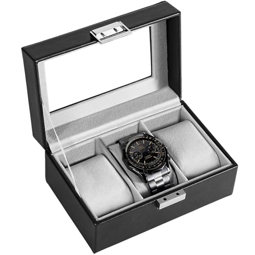 Mocamoro 腕時計ケース 1-12本用 ウオッチボックス 男性 高級 時計コレクション 透明ガラス天板 ディスプレイ プレゼント (墨色, 1段-3本)