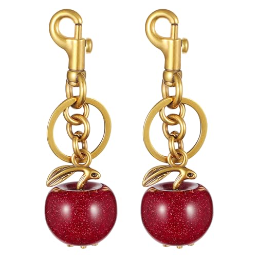 LXCSYXJ Apple Keychain 2PCS Bright Pear Bag Charms with Keychain and Clip-Glittering Resin&Metal Accents Fit for Bags&Wallets(Apple Red)