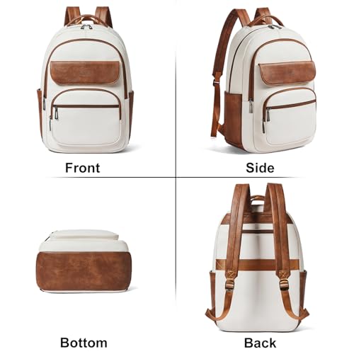 Image of Leresas 37L Backpack Purse for Women Mens Teacher Bag Work Travel Back Pack Vegan Leather Laptop College Daypack Business Computer Book Bag Beige