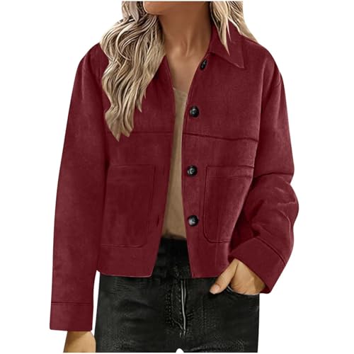 Abrigo bomber de ante sintético para mujer, chaqueta con cuello vuelto para mujer, abrigo corto cálido con botones, abrigo corto para deportes al aire libre, senderismo, 1 Vino, S