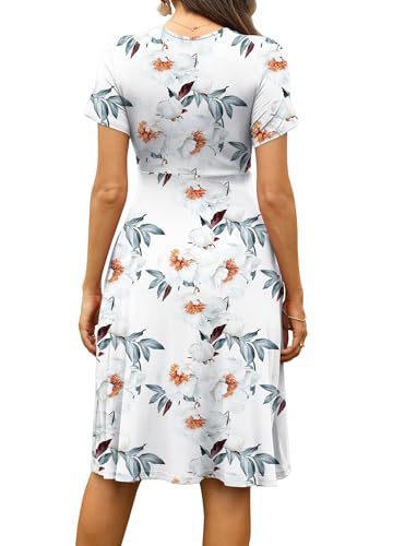 Image of WEACZZY Women's Summer Short Sleeve Casual Dresses V-Neck Floral Party Dress with Pockets