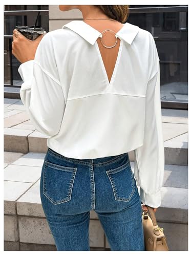 SweatyRocks Women's Cut Out Back Button Down Collared Blouses Long Sleeve Shirt Tops4