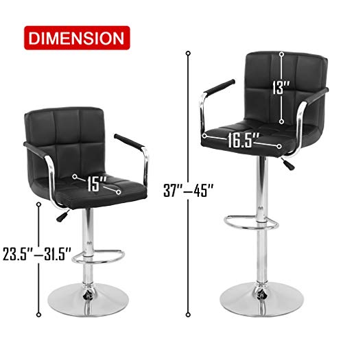 Bestoffice Modern Bar Stool Set Of 2 Barstools Armrest Height Adjustable Counter Stools Bar Chairs Swivel Bar Stool Pu Leather Hydraulic Dining Room Chairs Home Kitchen Stools (Black) #TOP6