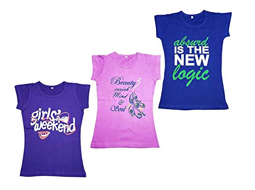 Image of V3E Women's Cotton Printed T-Shirt (Multicolour)-(Pack of 03)