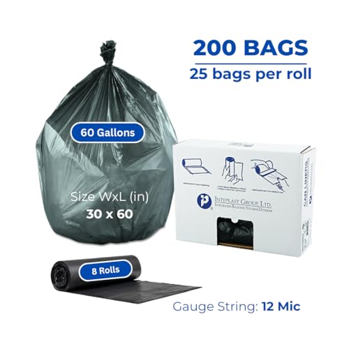 Image of Inteplast Group High-Density Interleaved Commercial Can Liners, 60 Gal, 12 Microns, 38 inch X 60 inch, Black, 200 /carton