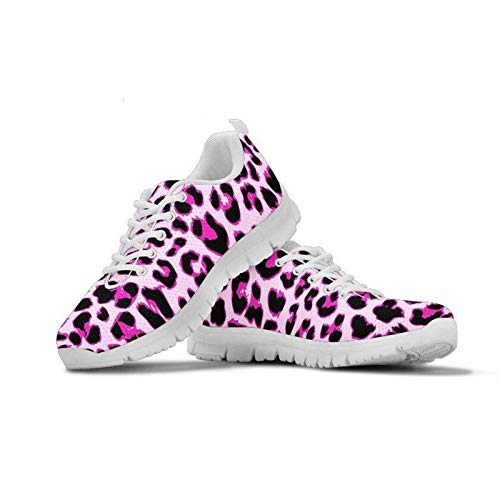 Chaussures de course respirantes Seanative en maille rose et léopard avec amorti