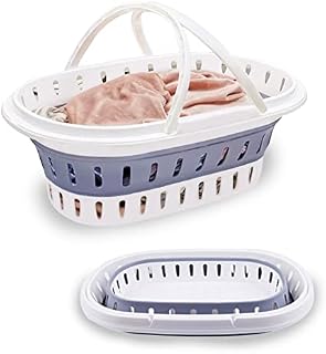 ACUNA Laundry Basket 21L, Collapsible Large Laundry Basket With Carry Handles | Foldable Pop Up Storage Basket/Organizer | Space Saving Hamper Basket For Bedroom Laundry Room Bathroom (White-Grey)