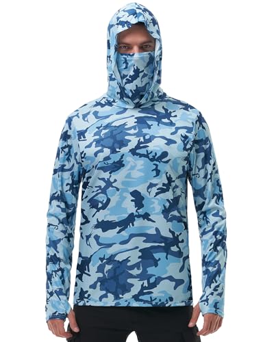 FISHEAL Hooded Fishing Shirts for Men SPF 50 UV Sun Protection Long Sleeve Shirt with Face Mask Thumb Holes