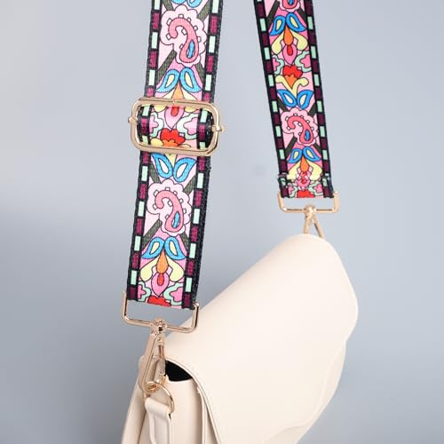 Image of chushui Wide Bag Strap Replacement Crossbody Shoulder Strap Adjustable, Oversized Floral 70s Vintage Boho with Gold Hardware 29-51 Inches for Purses Handbags Totes