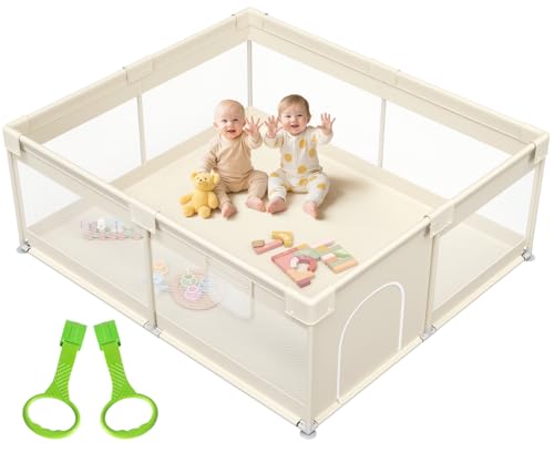 Image of Mloong Large Baby Playpen for Toddler - 69×59in Babies Play Pen Playard Active Center Beige