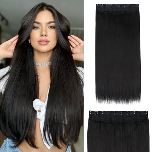 S-noilite Elegant 30'(76cm) Longest Straight Natural Black 3/4 Full Head One Piece 5 Clips Clip in Hair Extensions
