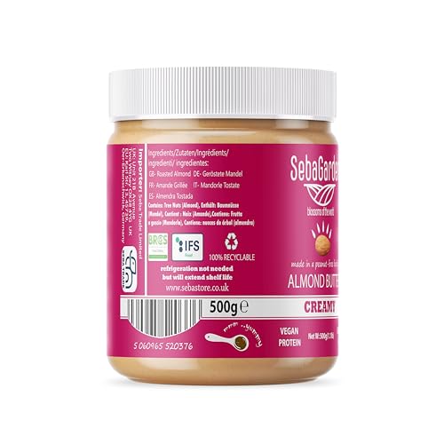 Seba Garden Mandelmus- reine natürliche cremige glatte kalifornische Mandeln Butteraufstrich, 100% Mandeln, Paleo, Keto-freundlich, ohne Zuckerzusatz (500 g)