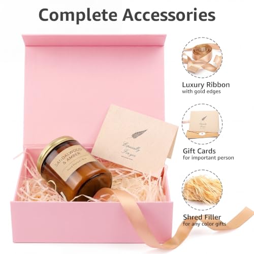Image of LIFELUM Pink Gift Boxes 2 Pack 9.5 x 7 x 3.5 inch Gift Packaging Boxes for Presents with Magnetic Closure, Card, Ribbon, Paper Filler for Father's Day, Wedding, Birthday, Holidays