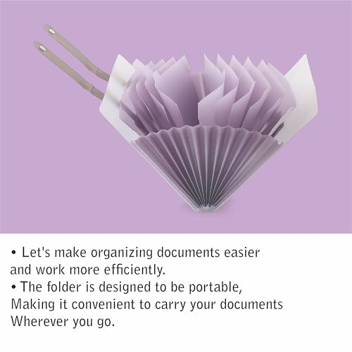 Image of Polen 13-Pocket Expanding File Folder with Handle Straps, Transparent Accordion Document Organizer with Heart-Cut Front Pocket for Certificates, Bills, Receipts & Office Documents.(Purple)