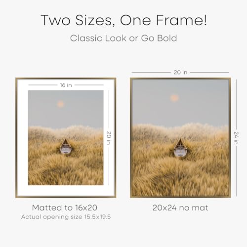 Image of Homeforia Picture Bronze Frame 20x24, High End Metal 20x24 Brass Poster Frames with Mat 16x20 for Photo, 20 x 24 Frame Matted to 16 x 20 Print, 24x20 Hanging Frames, Tempered Glass, Wall Kit, Set of 4
