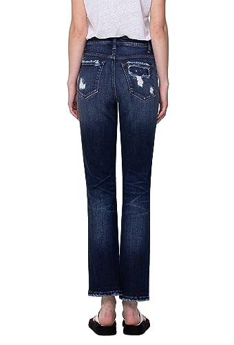 Flying Monkey, Distressed Super High Rise Crop Straight Jeans, Dark Blue3