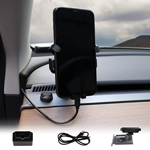 BASENOR Tesla Model 3 Model Y Phone Holder Mount, Gravity Phone Holder with OBD Fast Charger (Not Fit 2022 Model 3)