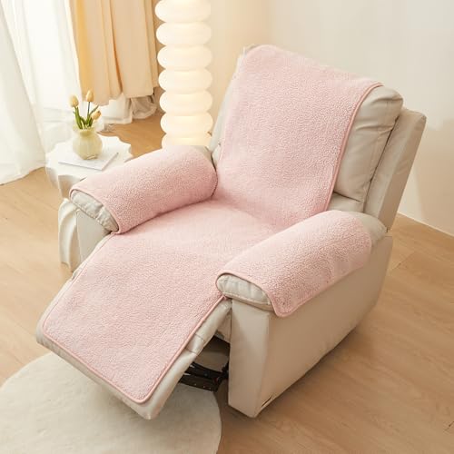 Image of ELEFOCUS Plush Sherpa Fleece Recliner Chair Cover,Soft Warm Sofa Slipcover,Washable for Reclining Sofa,Furniture Protector Non Slip (Pink, 22 inch)