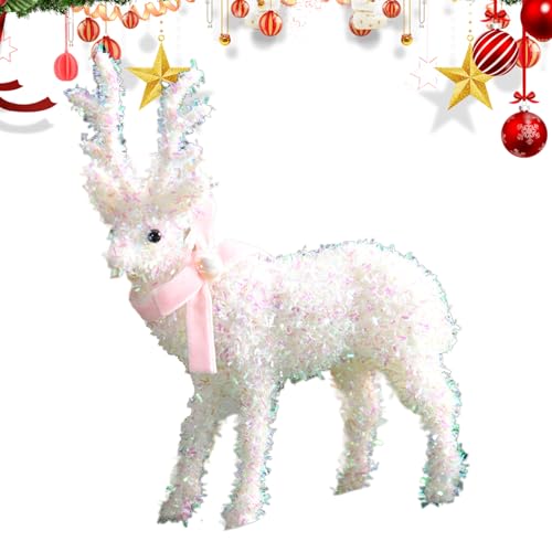Estantería festiva de ciervo - 13x21cm Figurilla de resina, decoración de vacaciones brillantes, estatua de mesa anti -slip | Encantador alce blanco con bufanda roja acogedor resplandor, decoración