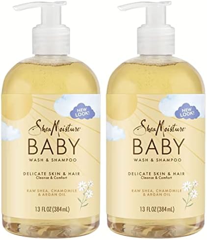 Shea Moisture Raw Shea Chamomile & Argan Oil Baby Wash & Shampoo, Gentle Cleansing, Frankincense & Myrrh, Calming & Comforting for Baby’s Soft Skin (Pack of 2-13 Fl Oz Ea)