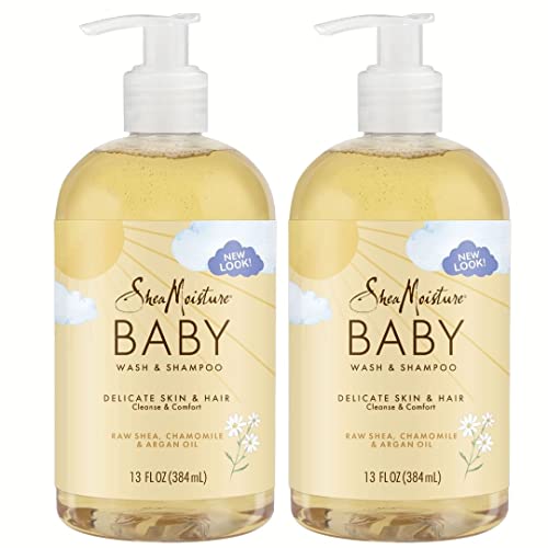 Image of Shea Moisture Raw Shea Chamomile & Argan Oil Baby Wash & Shampoo, Gentle Cleansing, Frankincense & Myrrh, Calming & Comforting for Baby’s Soft Skin (Pack of 2 -13 Fl Oz Ea)