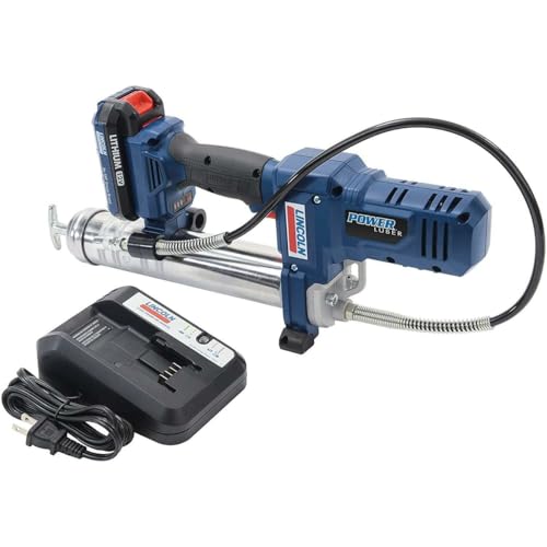 Image of Lincoln 1264 PowerLuber 12 Volt Battery Powered Grease Gun with 30 inch Hose for Automotive, Agricultural, and Industrial Equipment, 8,000 PSI, Trigger-operated, Single Speed, (2) Lithium-Ion Battery Pack