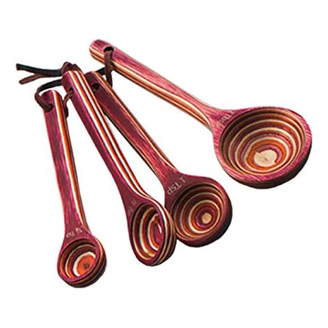 Island Bamboo 4pc Red Pakkawood Measuring Spoon Set Cover