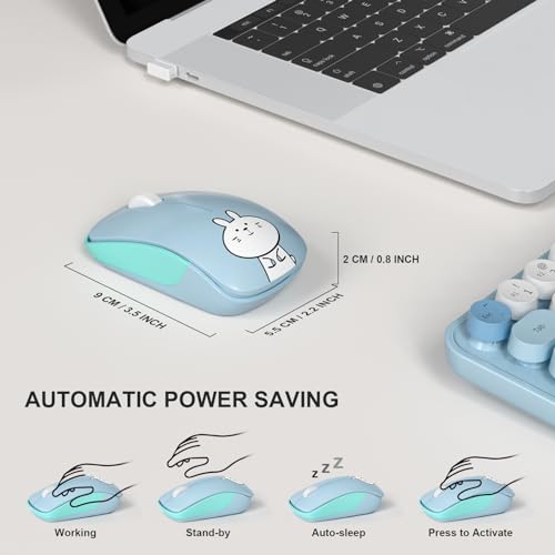 Image of FOPETT Wireless Keyboard and Mouse Cute Mouse and Keyboard 2.4G Wireless Keyboards with Colorful 68 Keys Typewriter Retro Round Keycap for PC, Laptop,Tablet,Computer Windows - Blue Colorful