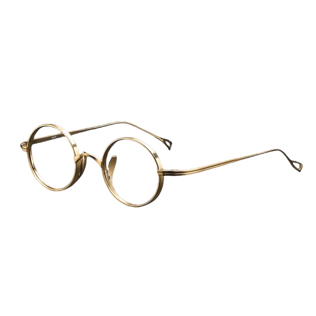 Montura de gafas de titanio puro para hombre y mujer, estilo retro, redonda (dorada)