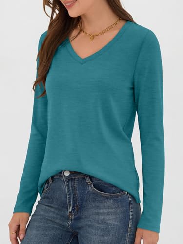 Image of ANRABESS Women's Long Sleeve Shirts V Neck Fall Tops | Soft Comfort Wrinkle Free Tshirts, Basic Tee, Winter Layer Clothing, Business Casual Work Fall Outfits, Travel Daily Wear