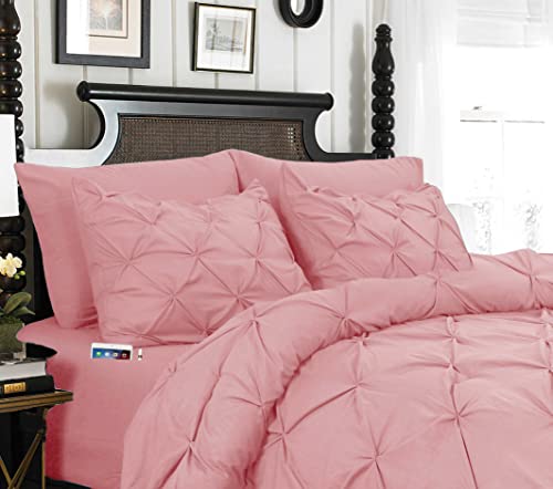 Elegant Comfort 8-Piece Pinch Pleated Comforter Set, Bed-in-a-Bag Silky Soft Set Includes Fitted Sheet with Double Sided Storage Pockets, Full/Queen, Dusty Rose