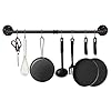 EGASON 34.3 inch Industrial Pipe Pot Bar Rack with 15 S Hooks Rustic Iron Pots and Pans Hanging Rail Pipe Towel Holder Wall Mounted Detachable Kitchen Utensil Pot Pan Lid Organizer Black