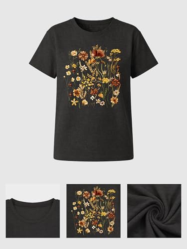 Image of Anbech Womens Dandelion Graphic T-Shirts Teen Girls Cute Sunflower Print Casual Tee Tops